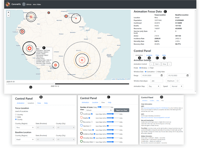 Figure 2 for CoronaViz: Visualizing Multilayer Spatiotemporal COVID-19 Data with Animated Geocircles
