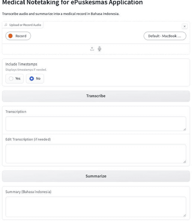 Figure 4 for Using LLM for Real-Time Transcription and Summarization of Doctor-Patient Interactions into ePuskesmas in Indonesia
