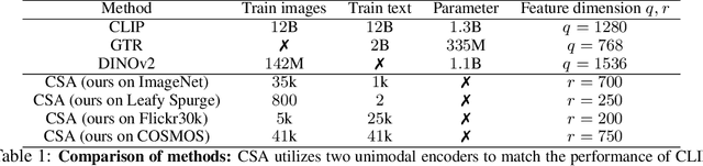 Figure 2 for CSA: Data-efficient Mapping of Unimodal Features to Multimodal Features