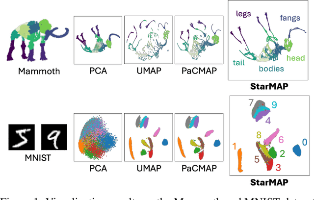 Figure 1 for StarMAP: Global Neighbor Embedding for Faithful Data Visualization