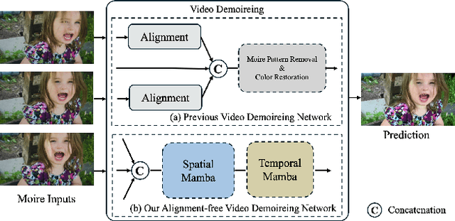 Figure 1 for DemMamba: Alignment-free Raw Video Demoireing with Frequency-assisted Spatio-Temporal Mamba