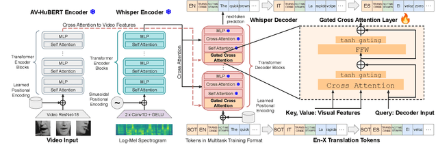 Figure 1 for Whisper-Flamingo: Integrating Visual Features into Whisper for Audio-Visual Speech Recognition and Translation