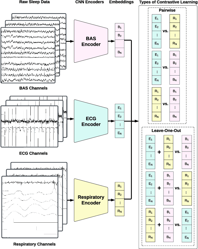 Figure 1 for SleepFM: Multi-modal Representation Learning for Sleep Across Brain Activity, ECG and Respiratory Signals