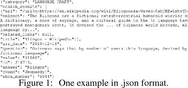 Figure 1 for SearchQA: A New Q&A Dataset Augmented with Context from a Search Engine