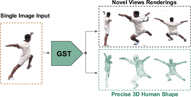 Figure 1 for GST: Precise 3D Human Body from a Single Image with Gaussian Splatting Transformers