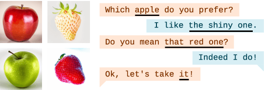 Figure 1 for Resolving References in Visually-Grounded Dialogue via Text Generation